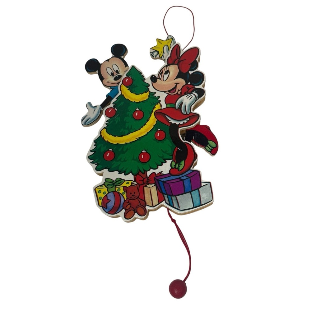 Vintage Disney Mickey & Minnie Mouse Christmas Tree Ornament 7" Red String